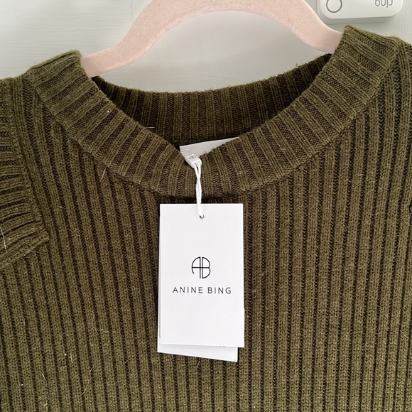 NWT Anine Bing Aurora Rib Knit Green Mid Dress - Picture 3 of 4